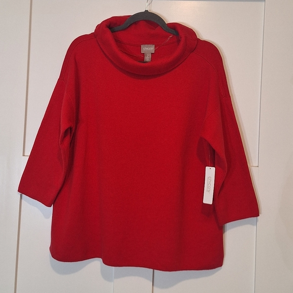 Chico's Sweaters - Chico's Classic Funnel Neck Cotton Blend Sweater  Stretch Risque Red Soft Large